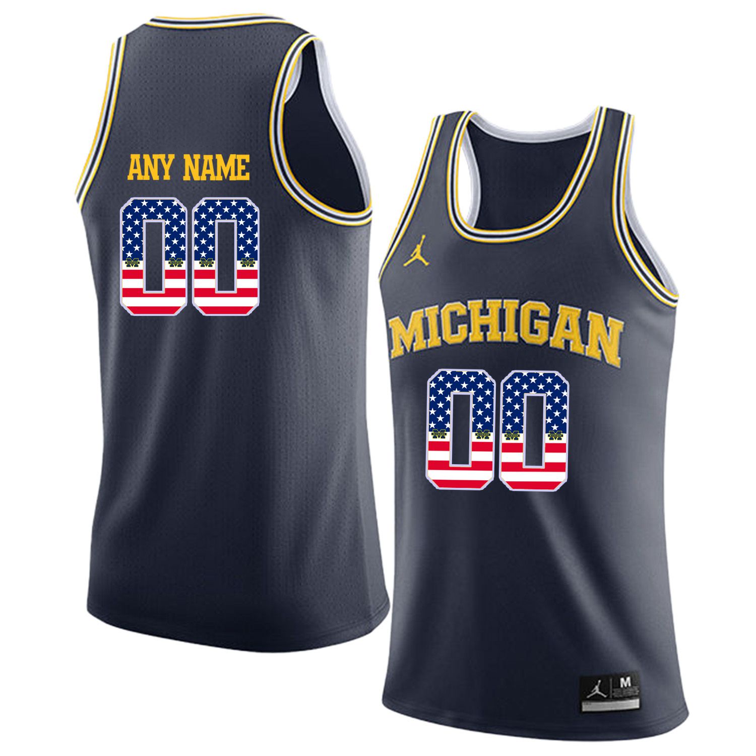 Men Jordan University of Michigan Basketball Navy #00 Any name Flag Customized NCAA Jerseys